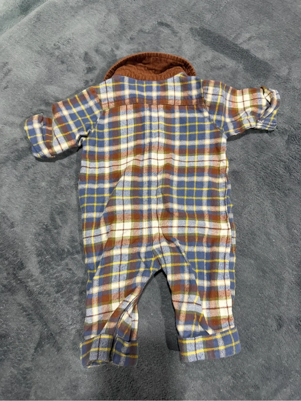 Newborn - Carter's Blue, Brown & Cream Plaid Flannel One-Piece Bodysuit